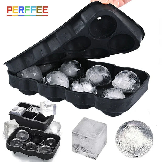 Silicone Ice Cube & Ball Tray with Lid – 4/6/8 Grid Mold
