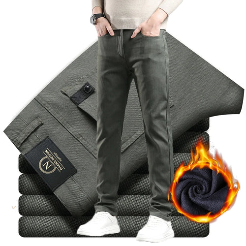 Men's Fleece-Lined Slim Dress Pants – Warm Winter Trousers