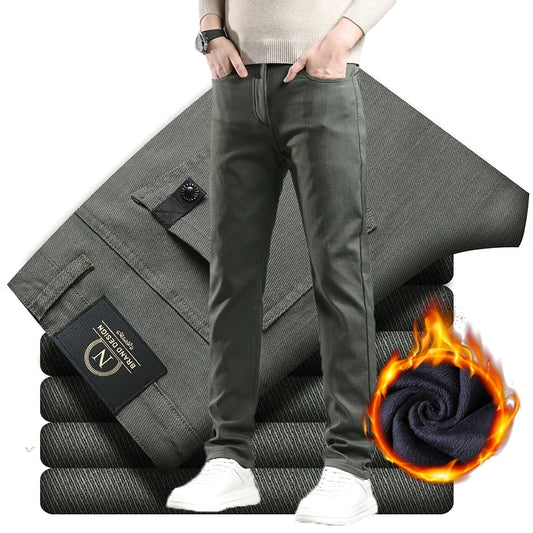 Men's Fleece-Lined Slim Dress Pants – Warm Winter Trousers