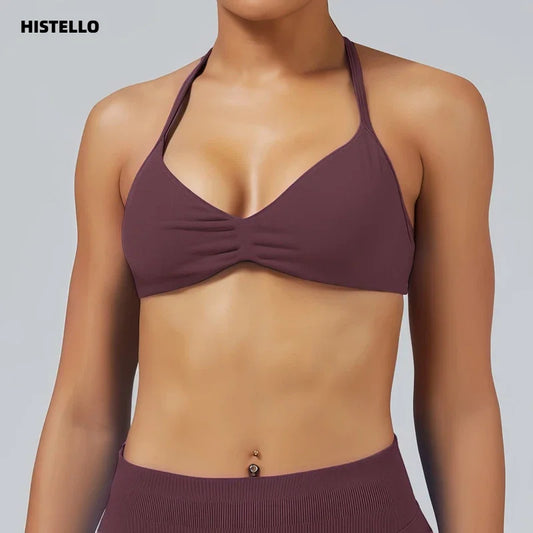 Women's Seamless Push-Up Sports Bra – Strappy Halter Design