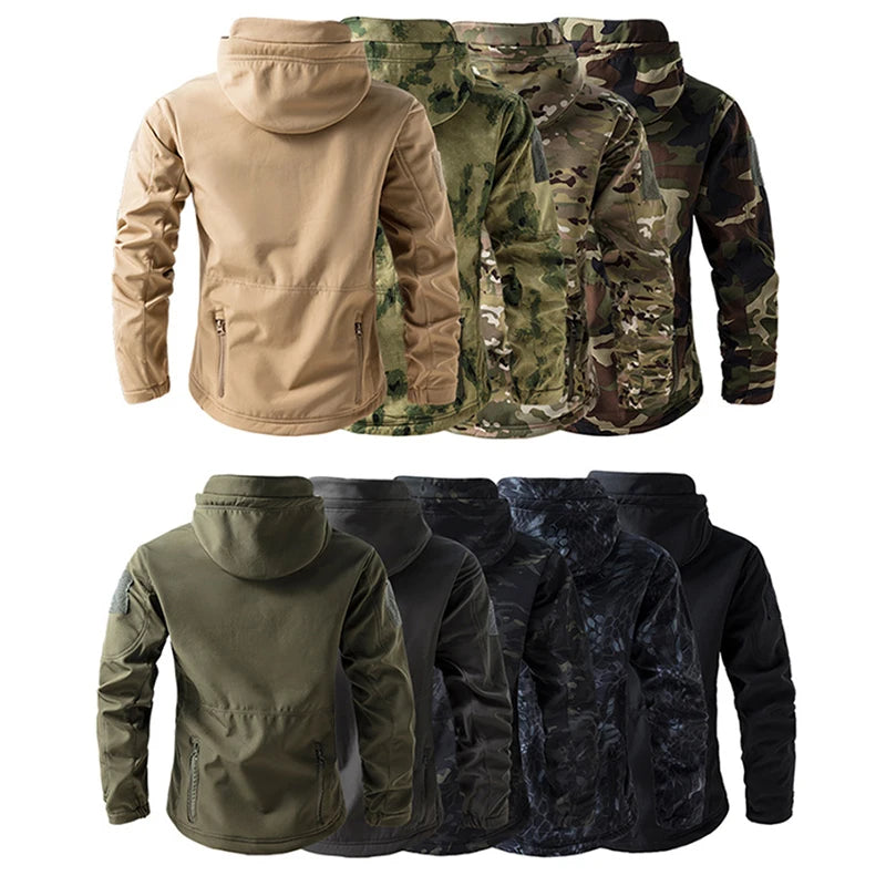 Men's Tactical Soft Shell Jacket Waterproof Fleece Hooded