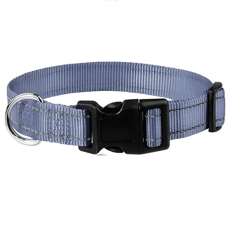 Reflective Dog Collar – Adjustable Nylon with Quick-Release Buckle, XS–XL
