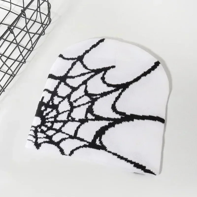 Spider Web Knit Beanie – Unisex Winter Hat with Bold Graphic Design