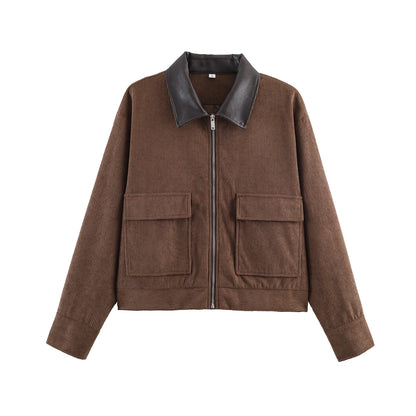 Women's Corduroy Zip-Up Jacket – Loose Fit Streetwear with Cargo Pockets
