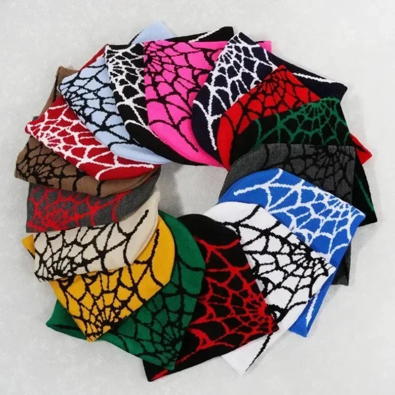 Spider Web Knit Beanie – Unisex Winter Hat with Bold Graphic Design