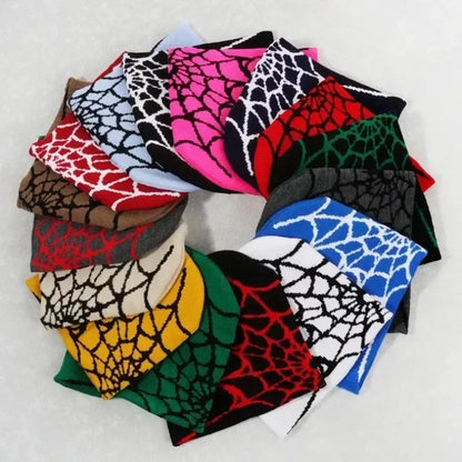 Spider Web Knit Beanie – Unisex Winter Hat with Bold Graphic Design
