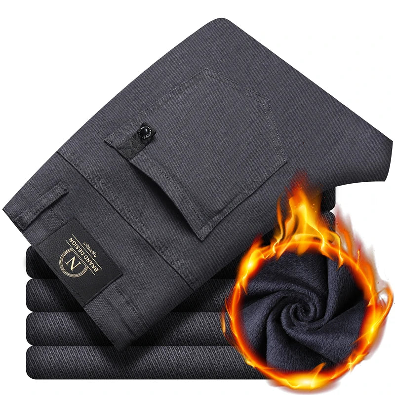 Men's Fleece-Lined Slim Dress Pants – Warm Winter Trousers