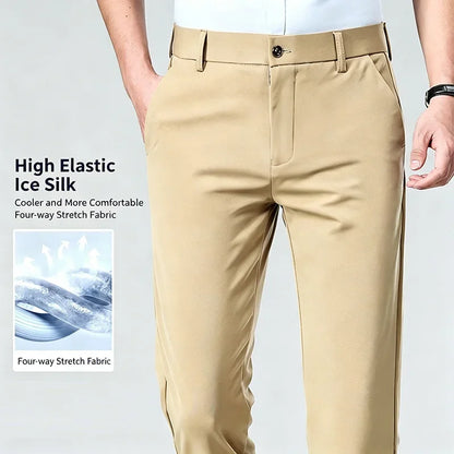 Men's Stretch Dress Pants – Ice Silk Wrinkle-Resistant Formal Trousers