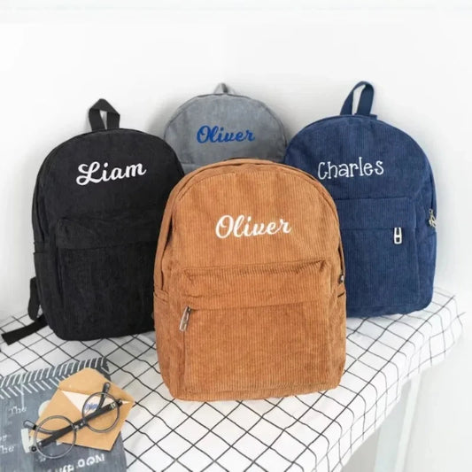 Women's Corduroy Backpack – Stylish Zipper School Bag