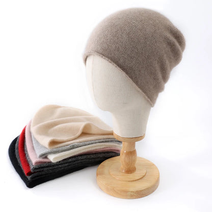 Cashmere Knit Beanie Hat – Unisex Solid Color Winter Warm Cap