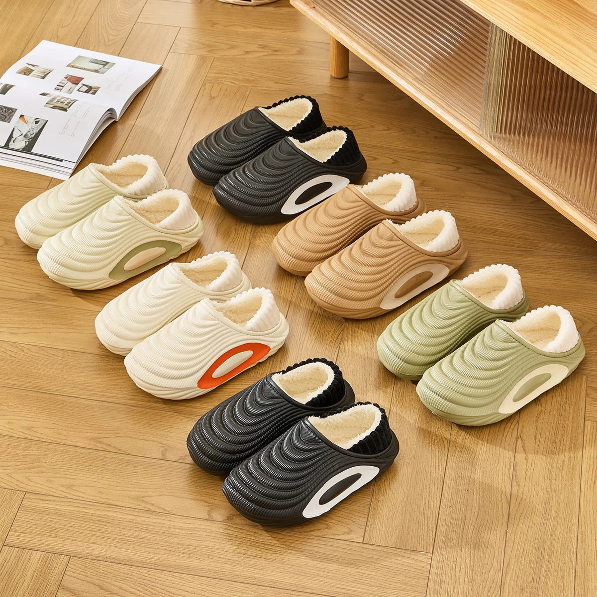 Women's Furry Closed-Toe Winter Slippers – Warm Non-Slip Indoor House Shoes
