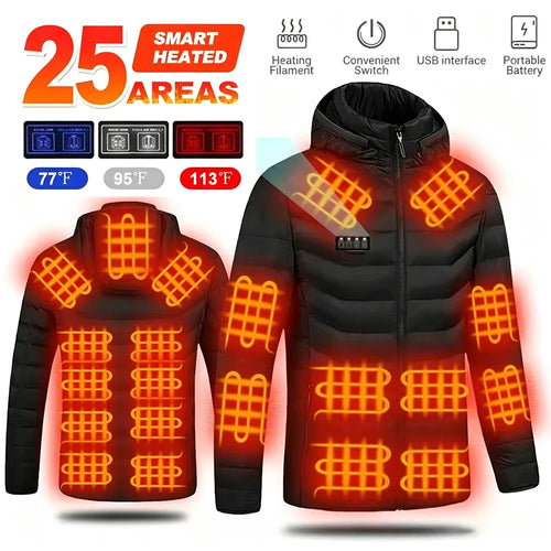 USB Heated Jacket with Up to 25 Heating Zones
