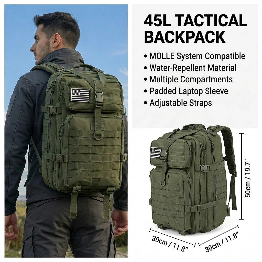 45L Tactical Backpack Molle Military Bug Out Bag