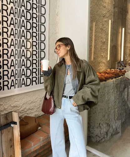 Women's Suede Texture Loose Lapel Jacket