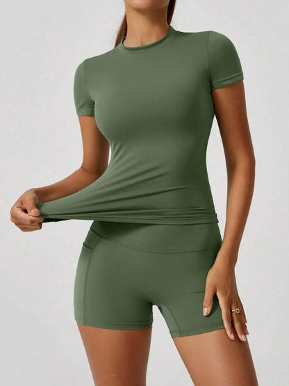 Women's 2-Piece Crop Top & High-Waist Tummy Control Shorts Set
