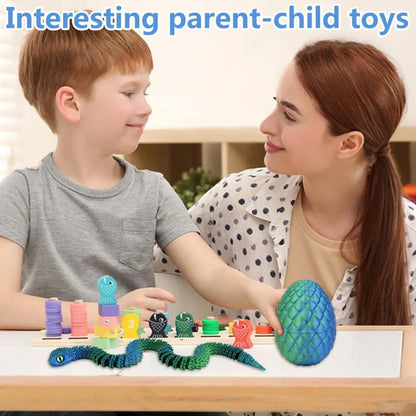 3D Printed Articulated Snake with Egg – Flexible Fidget Toy