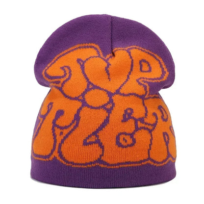 Y2K Letter Print Knit Beanie Hat – Unisex Winter Cap