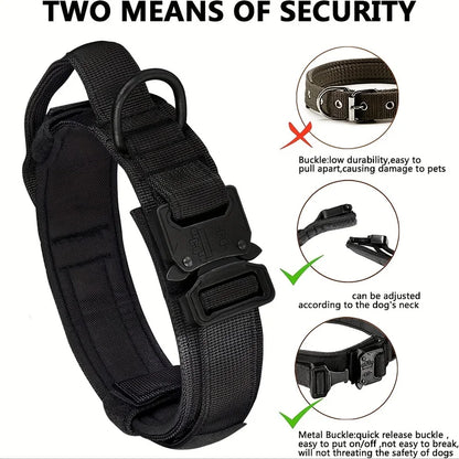 Tactical Dog Collar – Adjustable Military Nylon with Heavy Metal Buckle