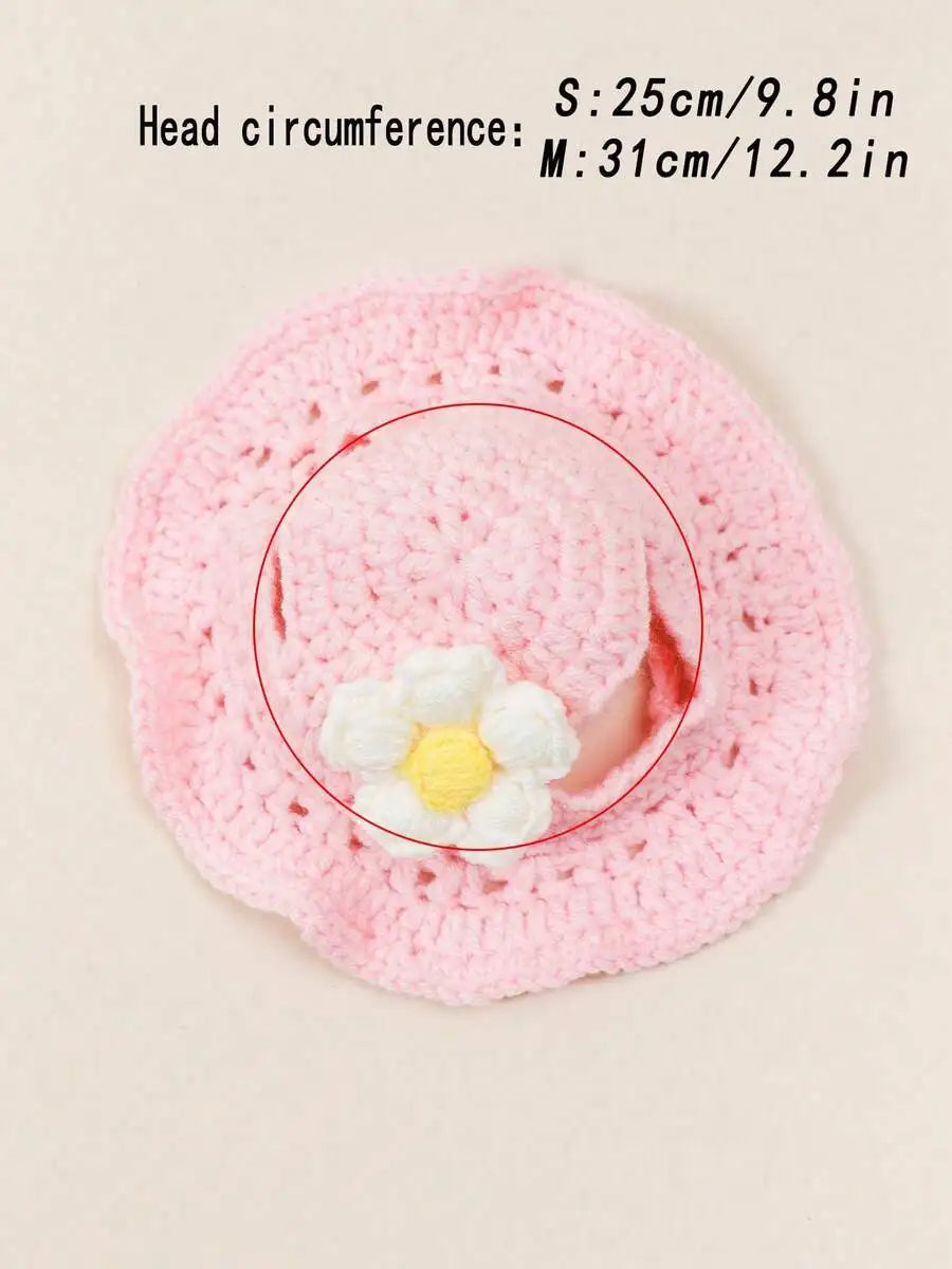 Knitted Pet Hat with Flower for Cats & Small Dogs