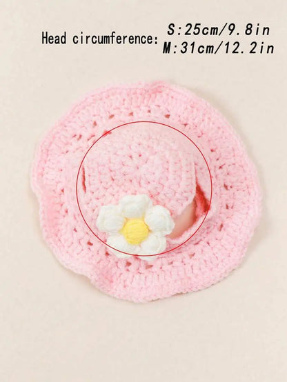 Knitted Pet Hat with Flower for Cats & Small Dogs