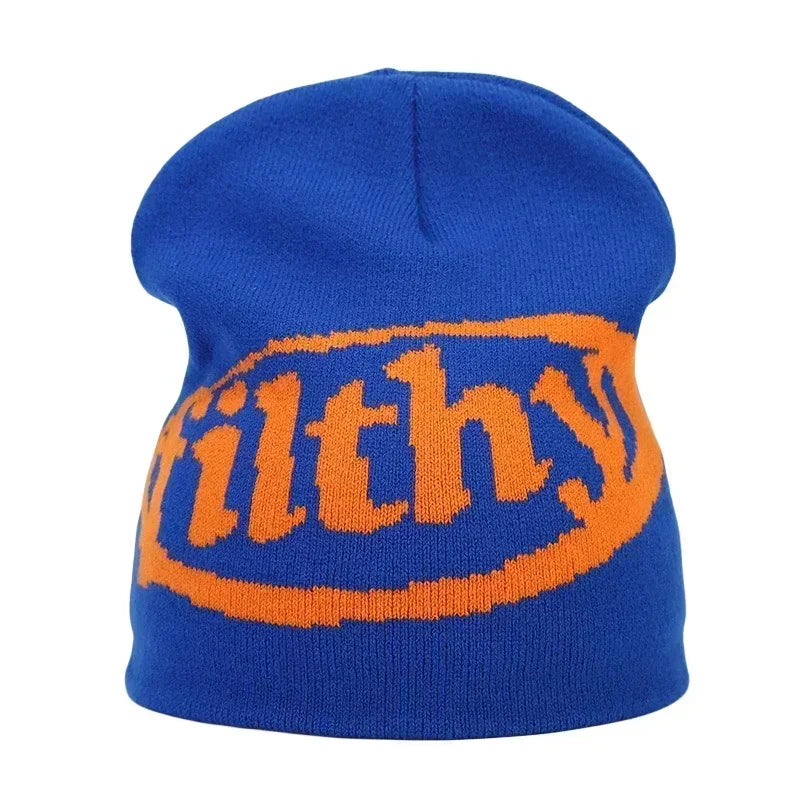 Y2K Letter Print Knit Beanie Hat – Unisex Winter Cap