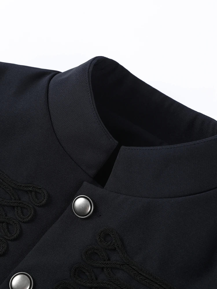 Women's Napoleon Cropped Jacket – Stand Collar Single-Breasted Slim Coat