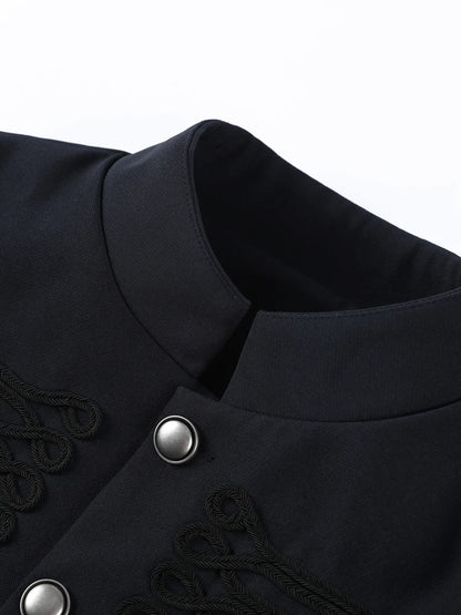 Women's Napoleon Cropped Jacket – Stand Collar Single-Breasted Slim Coat