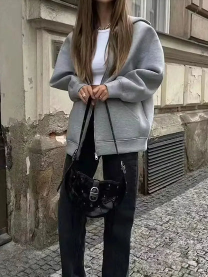 Women's Oversized Zip-Up Hoodie Jacket – Loose Street Sweatshirt Coat