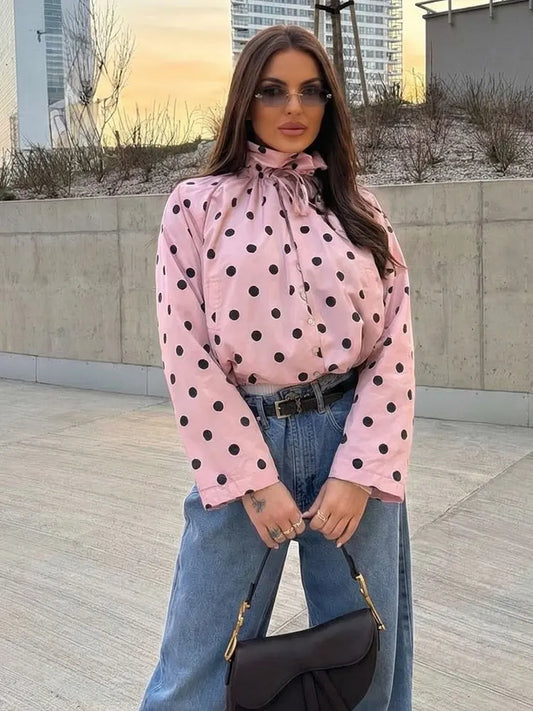 Women's Polka Dot Drawstring Jacket – Spring Coat