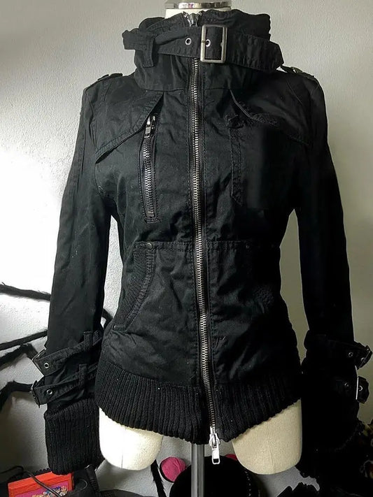 Women's Harajuku Vintage Safari Jacket – Faux Fur Hood Grunge Coat
