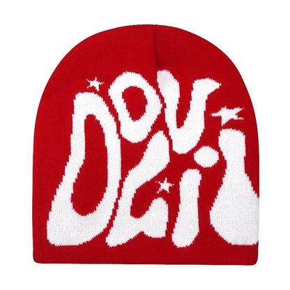 Y2K Letter Print Knit Beanie Hat – Unisex Winter Cap