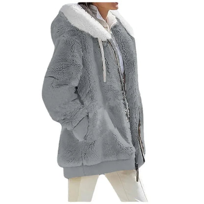 Women's Hooded Fleece Zip-Up Jacket – Cozy Oversized Coat