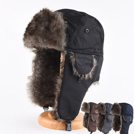 Winter Trapper Hat with Ear Flaps – Warm Faux Fur Bomber Cap for Men