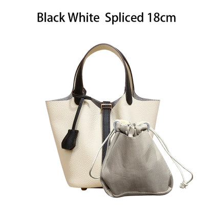 Genuine Leather Bucket Tote Bag for Women – Luxury Designer Handbag