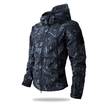 Men's Tactical Soft Shell Jacket Waterproof Fleece Hooded