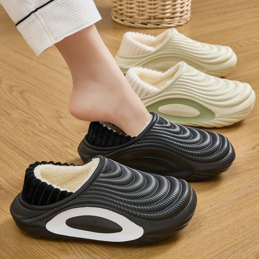 Women's Furry Closed-Toe Winter Slippers – Warm Non-Slip Indoor House Shoes