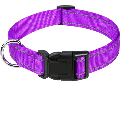 Reflective Dog Collar – Adjustable Nylon with Quick-Release Buckle, XS–XL