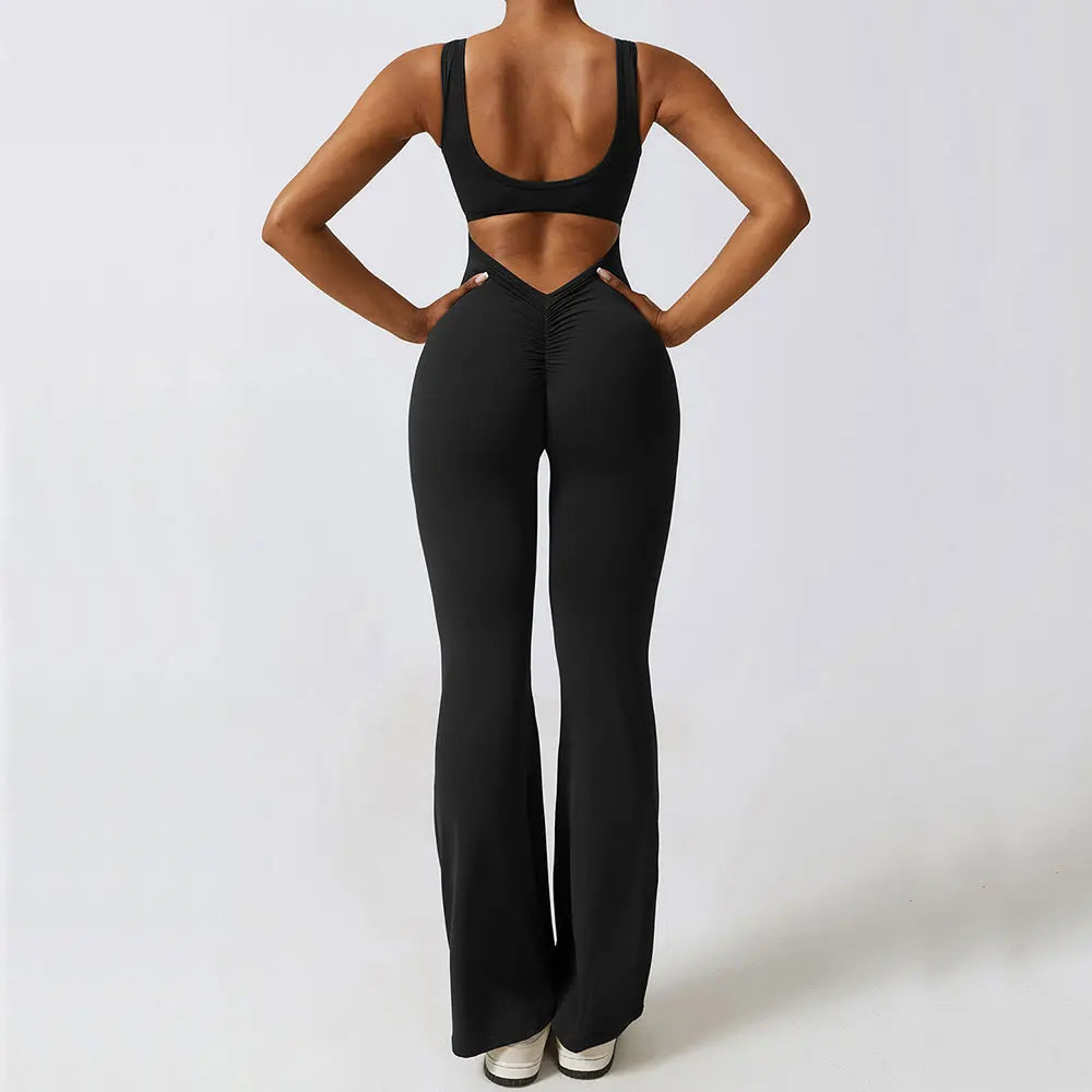 Women's Yoga Jumpsuit – Flare Leg Fitness Romper, Push Up