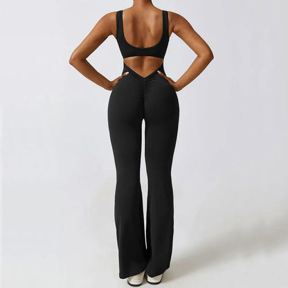 Women's Yoga Jumpsuit – Flare Leg Fitness Romper, Push Up