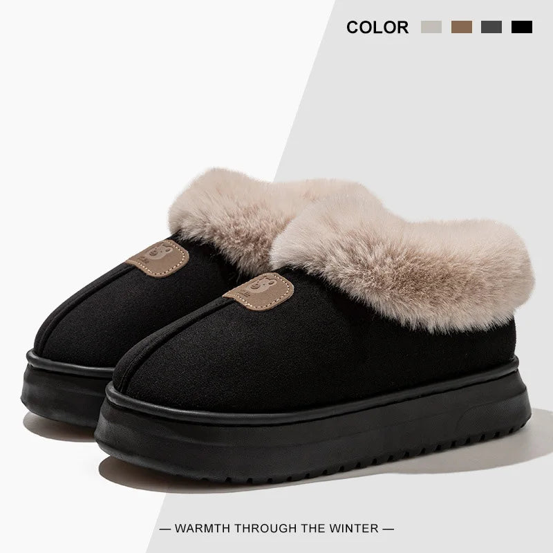 Fur-Collar Winter Slippers – Plush Lined Ankle Slipper Boots for Men & Women