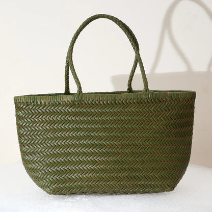 Woven Genuine Leather Tote Bag for Women – Cowhide Shoulder Bag