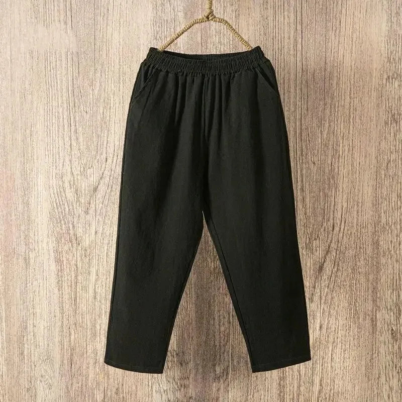Women's Cotton Linen Harem Pants – Elastic Waist Cropped