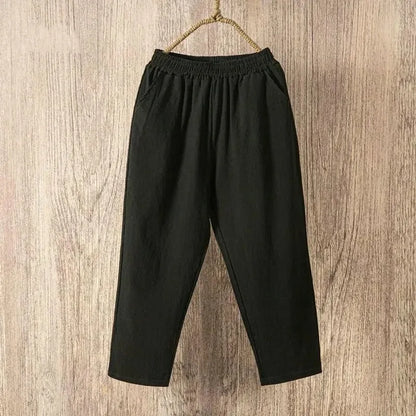 Women's Cotton Linen Harem Pants – Elastic Waist Cropped