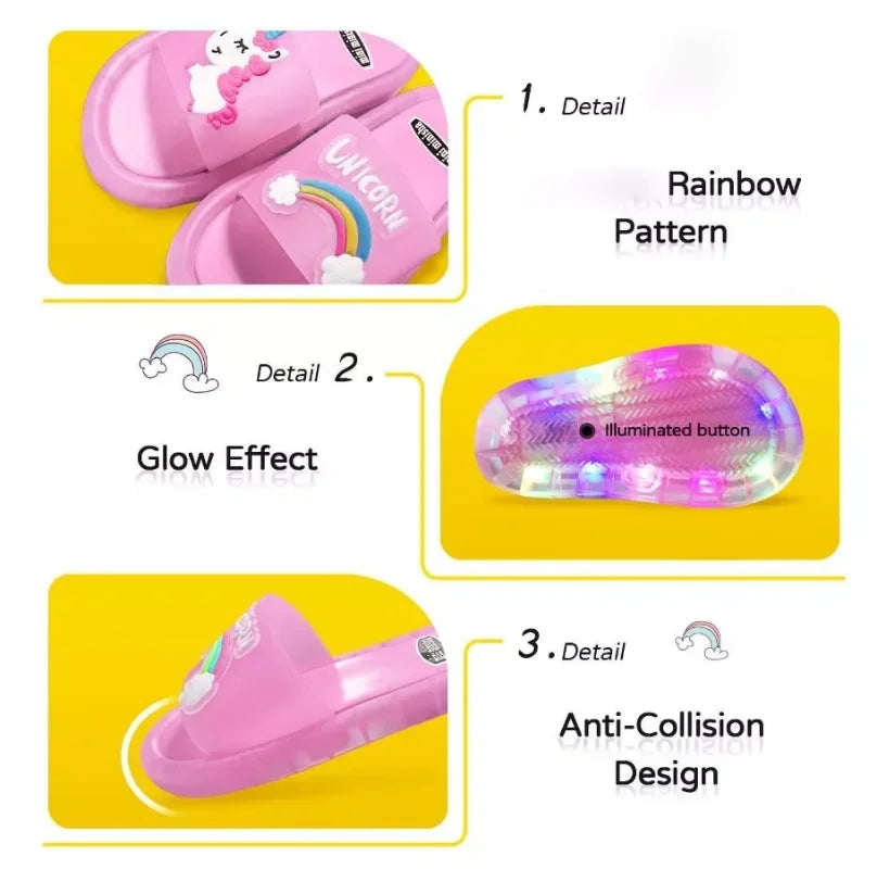 Kids' LED Light-Up Unicorn Slippers – Boys & Girls Sizes 24–35