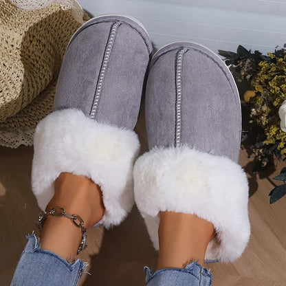 Women's Fluffy Fur Slippers – Warm Faux Suede Home Slides
