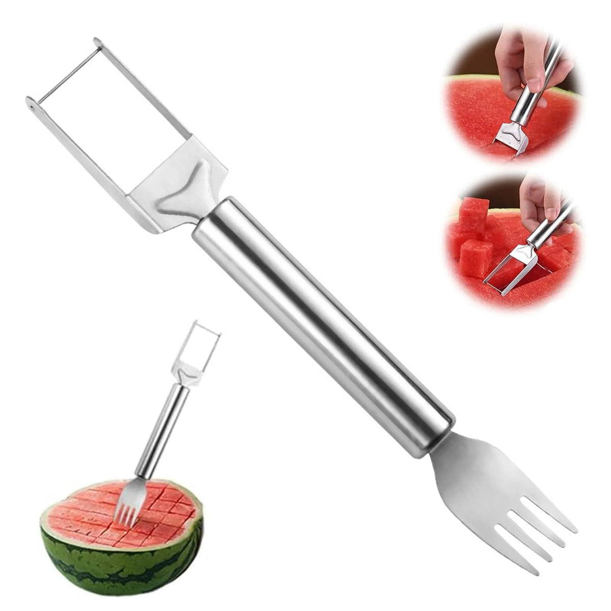 Watermelon Slicer & Fork – 2-in-1 Stainless Steel Fruit Cutting Tool