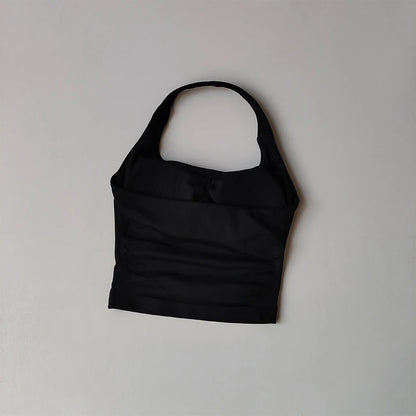 Halter Neck Sports Bra – Longline Strappy Crop Top for Yoga & Gym