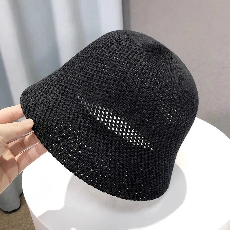 Hollow Knit Bucket Hat – Lightweight Sun Protection Fishing Hat