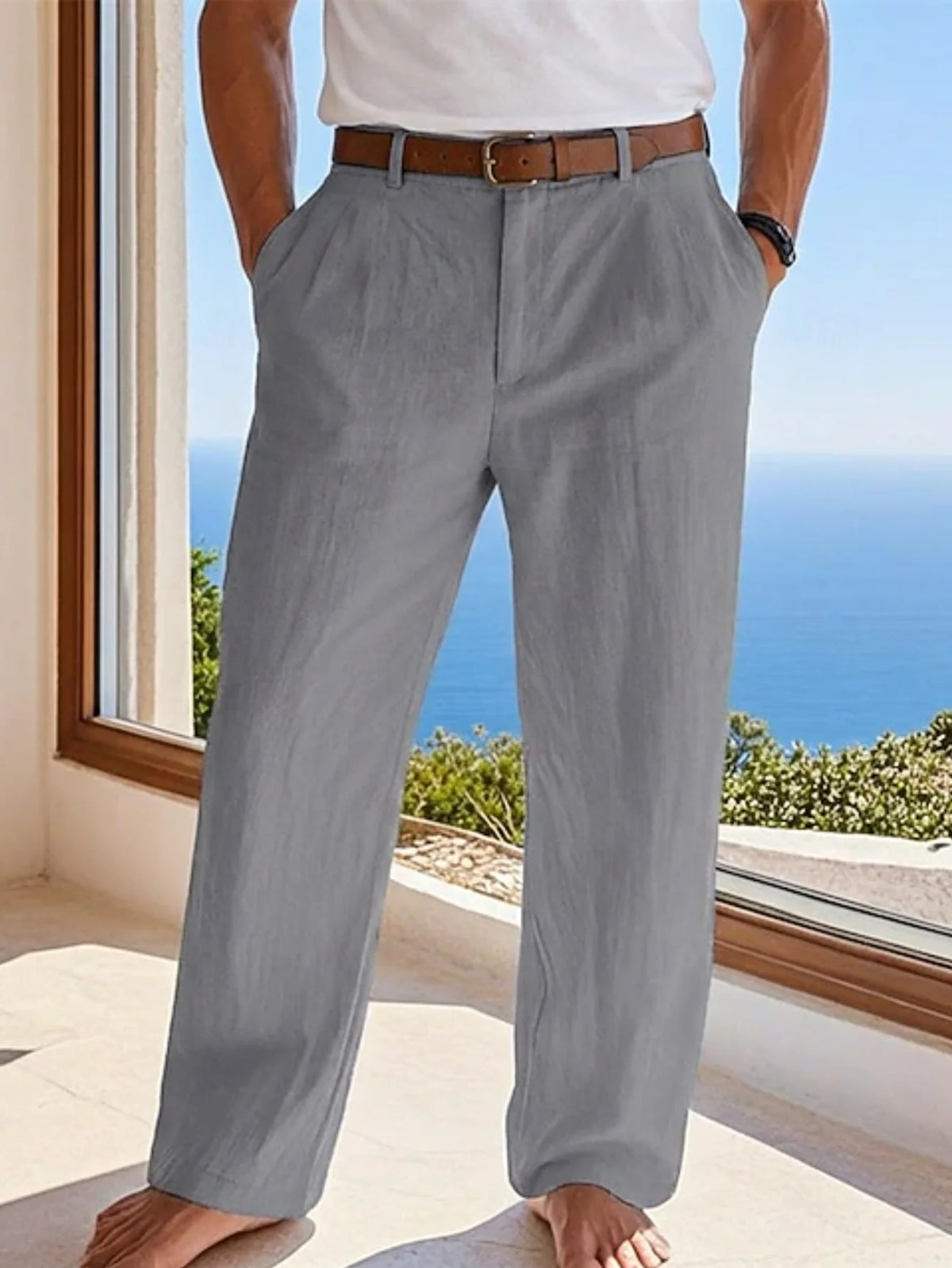 Men's Cotton Linen Pants – Loose Fit Casual Drawstring Jogger