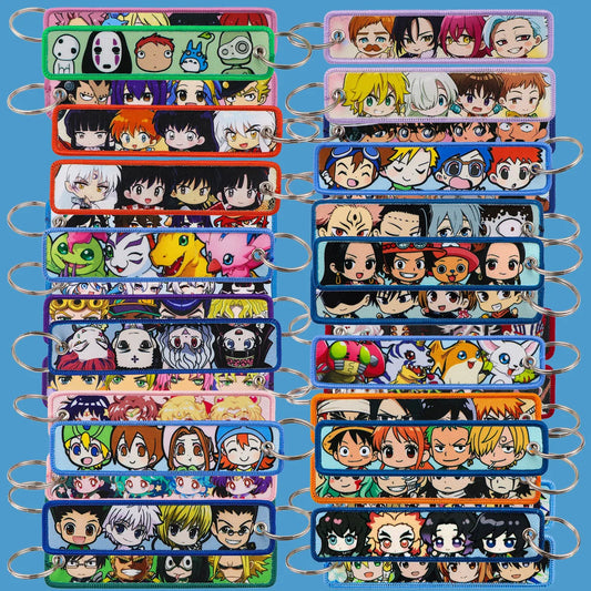 Anime Embroidery Keychain Tag – Cartoon Character Key Ring for Motorcycle, Car & Backpack